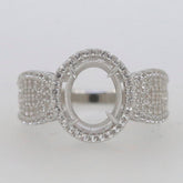 Sterling Silver Semi Mount Ring Setting with Oval Halo Cabochon, perfect for custom gemstone placement.